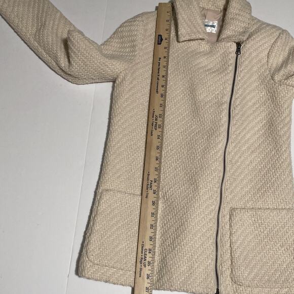 Anthropologie PIM + LARKIN Cream Wool Blend Jacket Coat XS Moto Old Money Woven - Picture 6 of 12